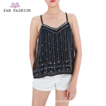 Party Black Sequin Tank Tops